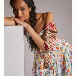 Anthropologie- Place Nationale floral linen midi dress